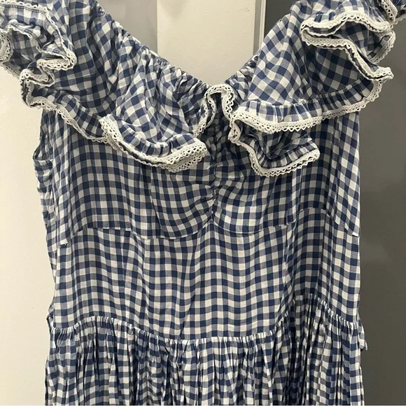 Doen Maxi Dress Sora Blue Gingham Plaid Ruffle Sleeveless size XL - Picture 4 of 13